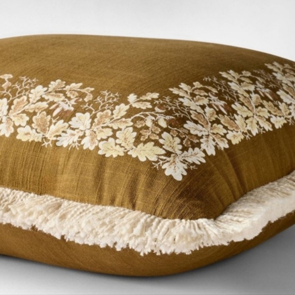 20x20 Oak Printed Throw Pillow with Fringe Olive Threshold Design